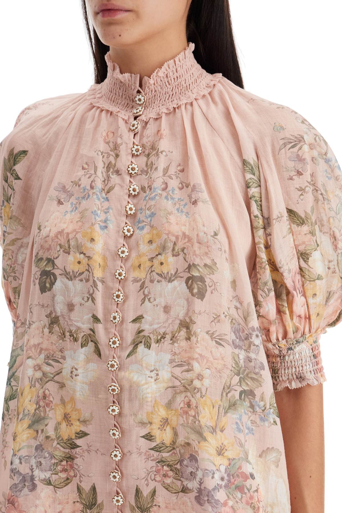 ZIMMERMANN Eco-Conscious Floral Ramie Blouse with Frilled Neck