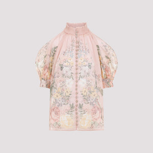 ZIMMERMANN Waverly Multicolor Short Sleeve Blouse