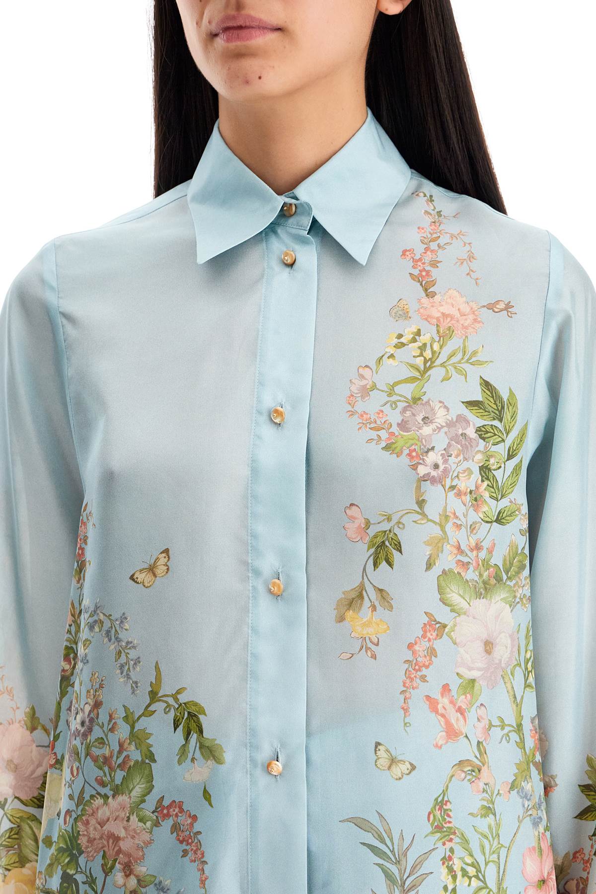 ZIMMERMANN Elegant Floral Silk Shirt in Light Blue