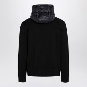 MONCLER Luxury Black Hooded Cardigan with Wool Sleeves