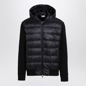 MONCLER Luxury Black Hooded Cardigan with Wool Sleeves