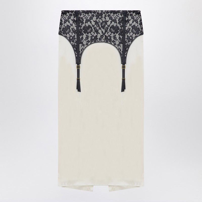 MOSCHINO COUTURE Elegant Ivory Midi Skirt with Lace Detail