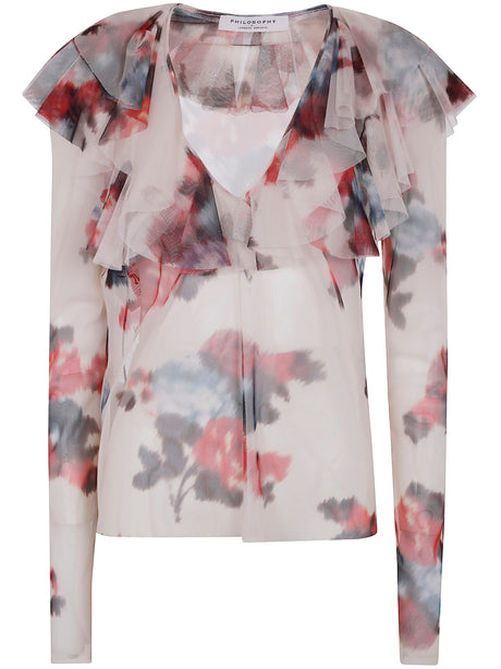 PHILOSOPHY DI LORENZO SERAFINI Floral Print Tulle Shirt