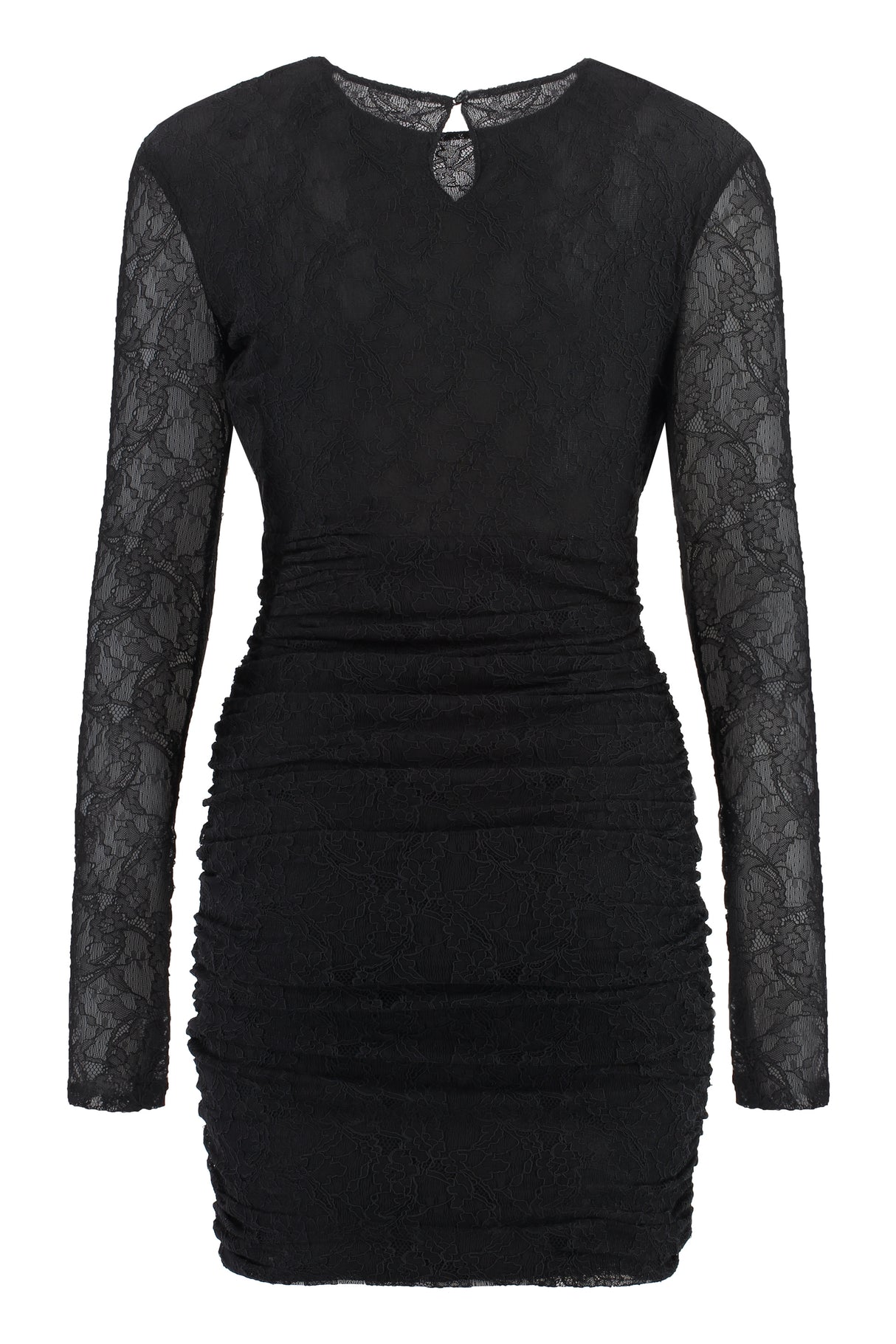 PHILOSOPHY DI LORENZO SERAFINI Stylish Black Lace Mini Dress for Women - Front Cut-Out Detail, Keyhole Button Fastening