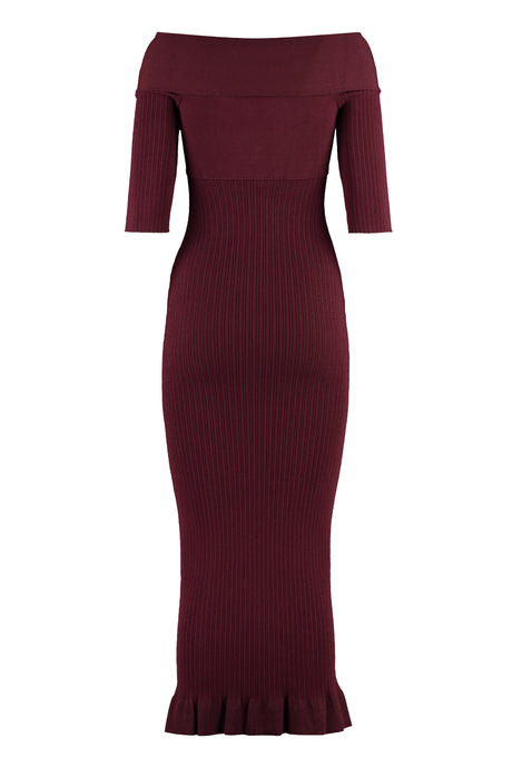 PHILOSOPHY DI LORENZO SERAFINI Burgundy Off-The-Shoulder Ruffled Midi Dress