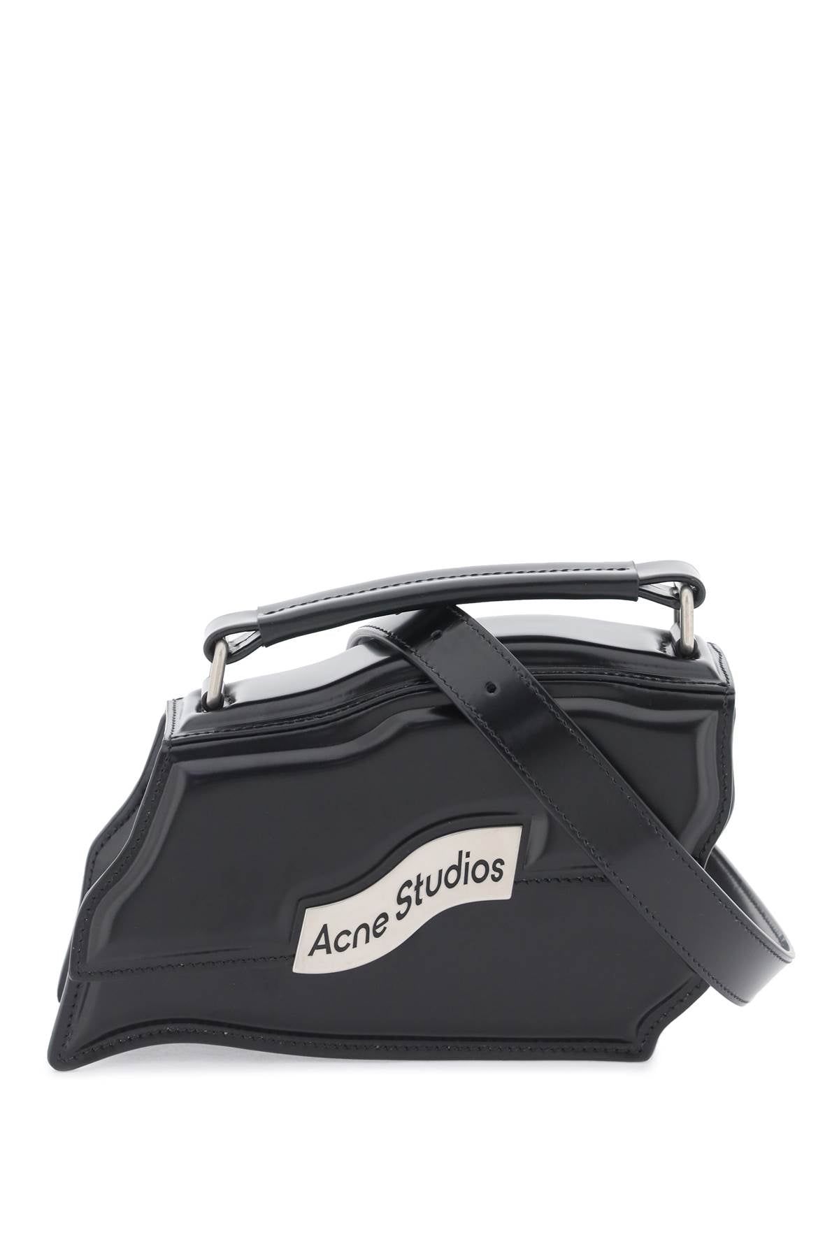 ACNE STUDIOS Wavy Mini Handbag with Silver Logo and Adjustable Strap - Black Leather