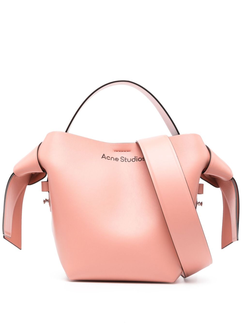 ACNE STUDIOS Salmon Pink Leather Handbag with Single Top Handle and Adjustable Shoulder Strap