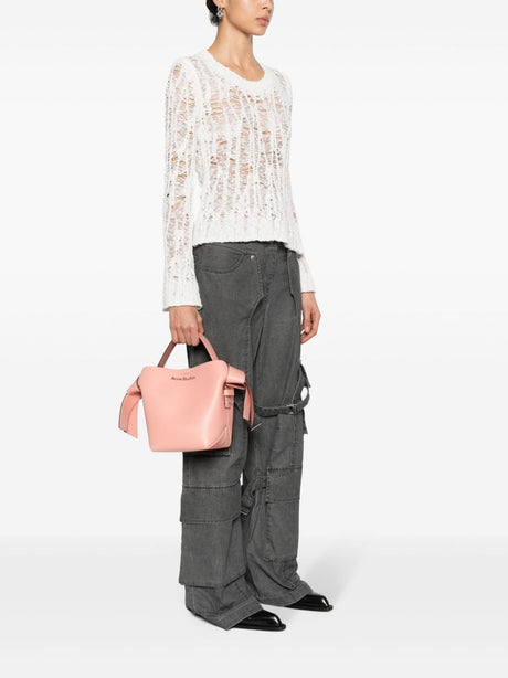ACNE STUDIOS Salmon Pink Leather Handbag with Single Top Handle and Adjustable Shoulder Strap