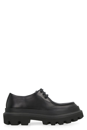 DOLCE & GABBANA Men's Black Brushed Calfskin Derby Lace-Up Dress Shoes for FW23