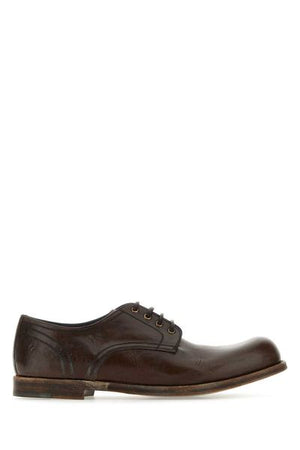 DOLCE & GABBANA Saddle Brown Leather Lace-Up Derby Dress Shoes for Men