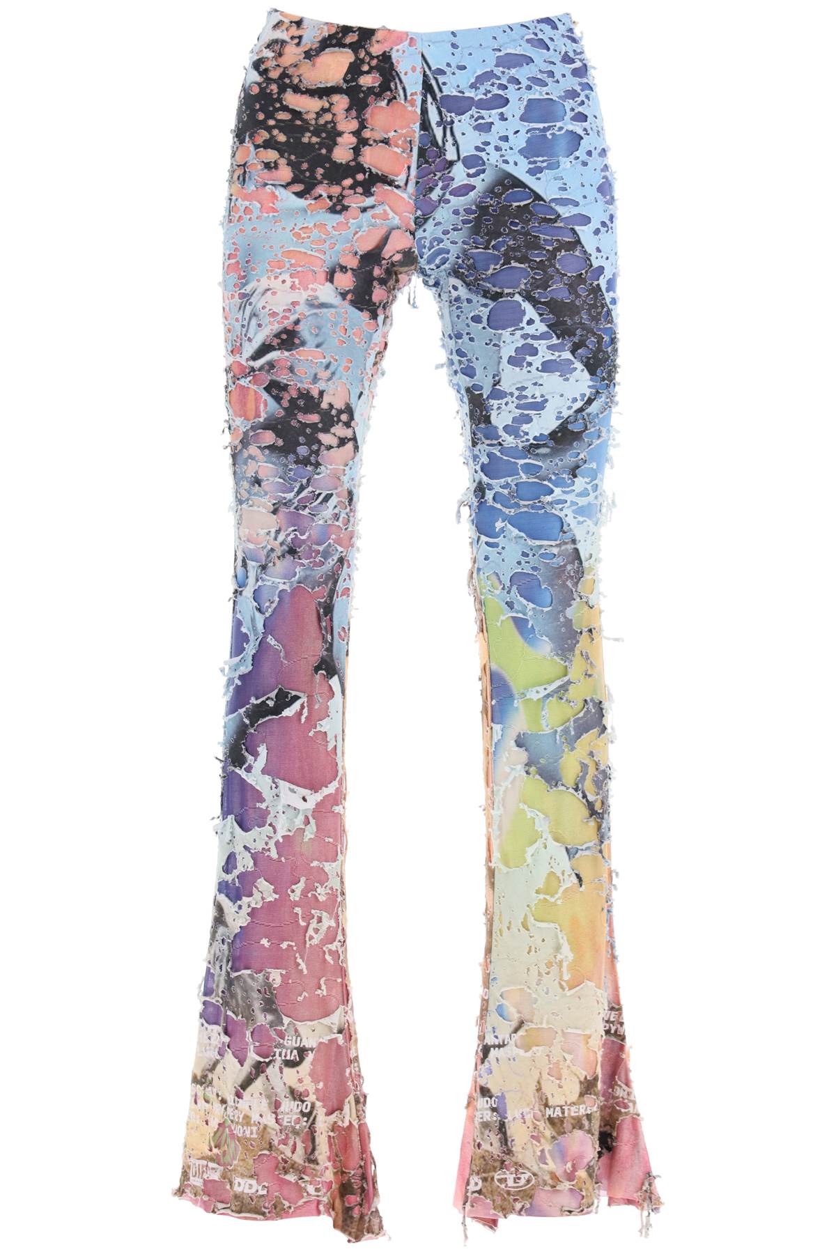 DIESEL Multicolor Destroyed T-Shirt Flared Pants with Bell-Bottom - Women's SS24 Leggings