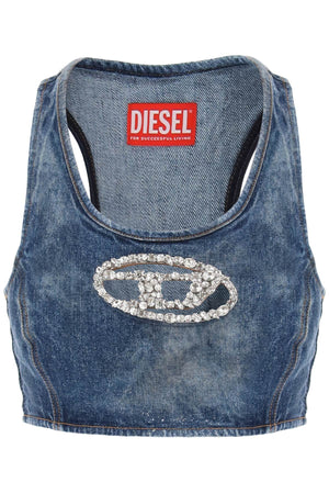 DIESEL Blue Denim Crop Top with Jewel Buckle for Women - SS24 Collection