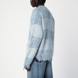 MAISON MIHARA YASUHIRO	 Light Blue Striped Mohair Blend Cardigan for Men - FW24