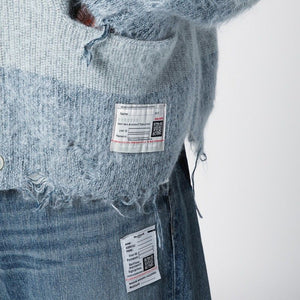 MAISON MIHARA YASUHIRO	 Light Blue Striped Mohair Blend Cardigan for Men - FW24