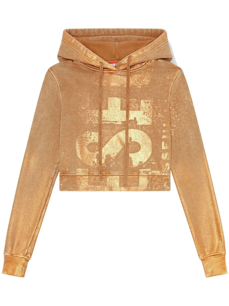 DIESEL Slouchy Cropped Hoodie with Metallic Finish