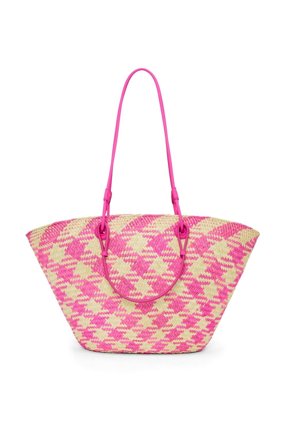 LOEWE Fuchsia Natural Medium Anagram Basket Handbag with Calfskin Detail