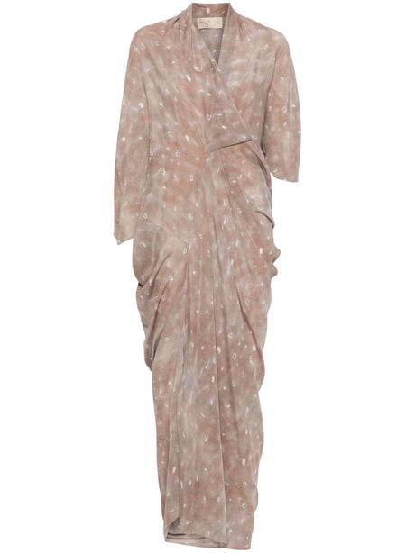 CORTANA Silk Long Dress with Asymmetric Sleeves and Side Slit