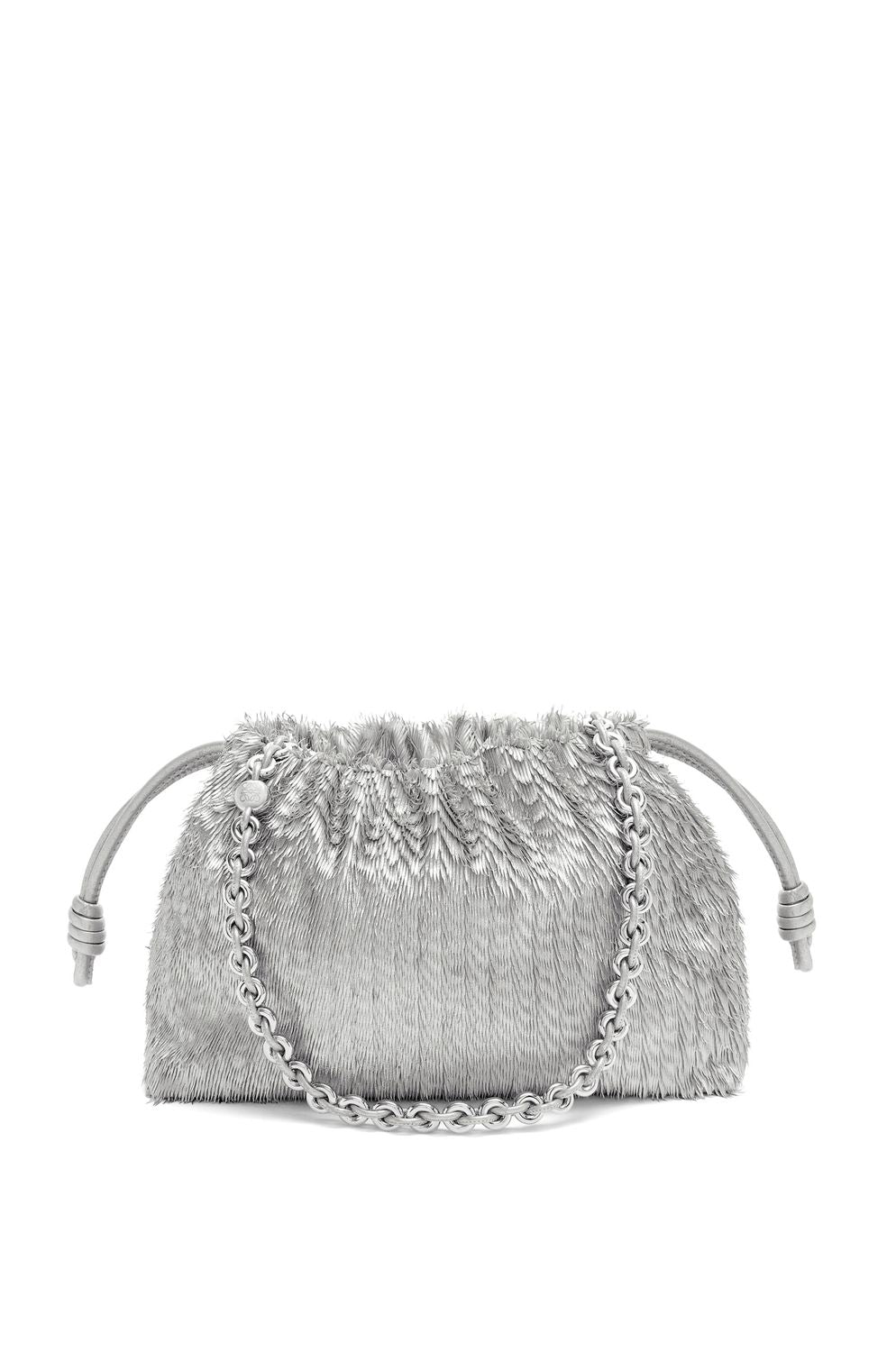 LOEWE Silver Calfskin Mini Flamenco Handbag with Fringe