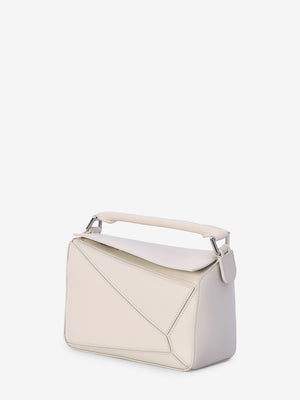 LOEWE Mini Puzzle Handbag - Off-White Satin Calfskin