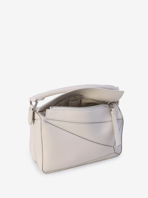 LOEWE Mini Puzzle Handbag - Off-White Satin Calfskin