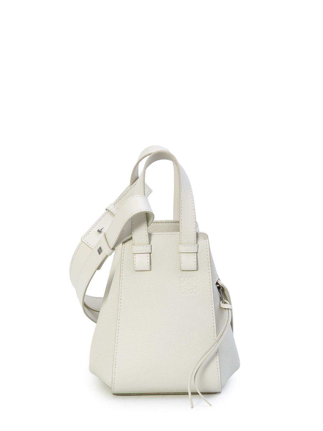 LOEWE Compact Hammock Handbag in Soft White Grained Calfskin with Embossed Anagram for Women
