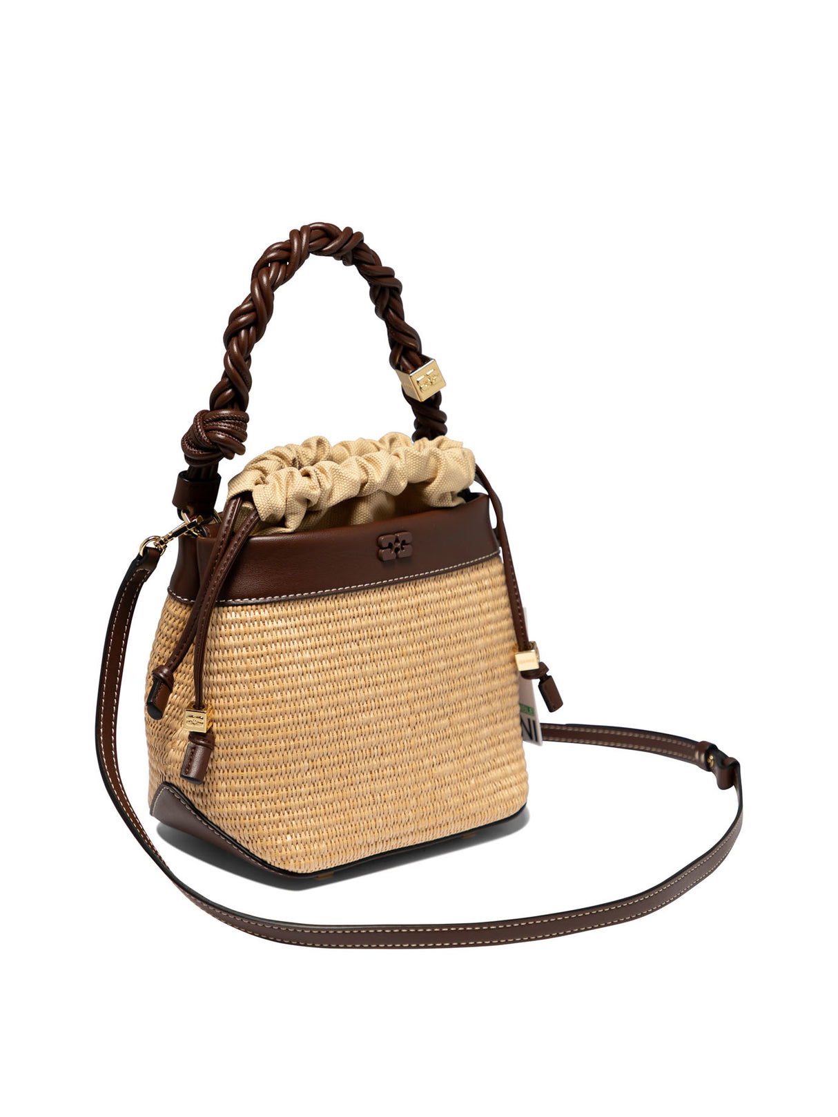 GANNI Brown Bou Raffia Bucket Handbag for Women - FW24 Collection