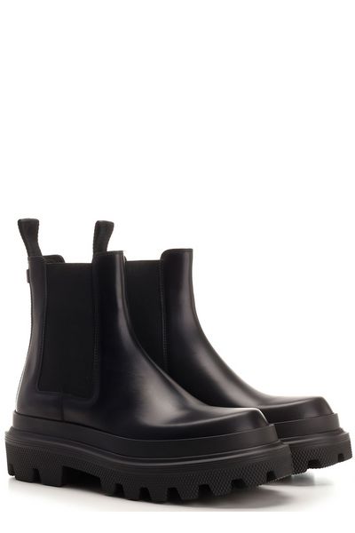 DOLCE & GABBANA Men's Black Leather Chelsea Boots for FW23