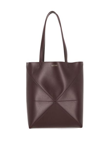 LOEWE Burgundy Calfskin Puzzle Fold Tote Handbag for Women