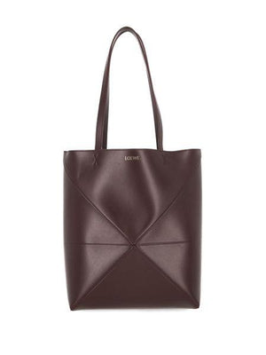 LOEWE Burgundy Calfskin Puzzle Fold Tote Handbag for Women