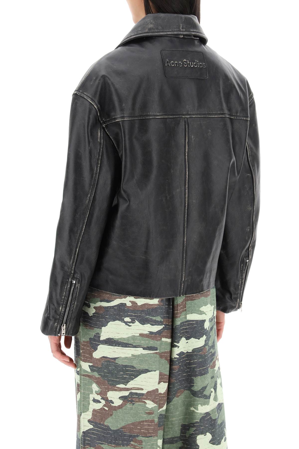 ACNE STUDIOS Distressed Leather Biker Jacket with Mirrored Lapels for Women