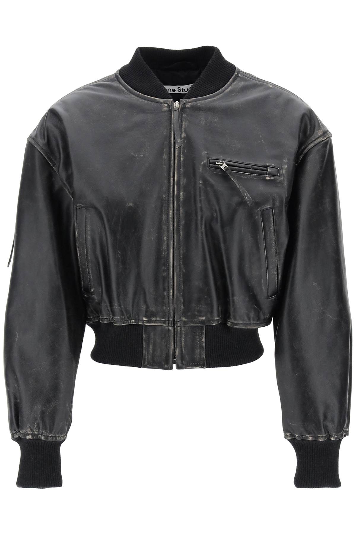 ACNE STUDIOS Aged Leather Bomber Jacket with Distressed Treatment for Women