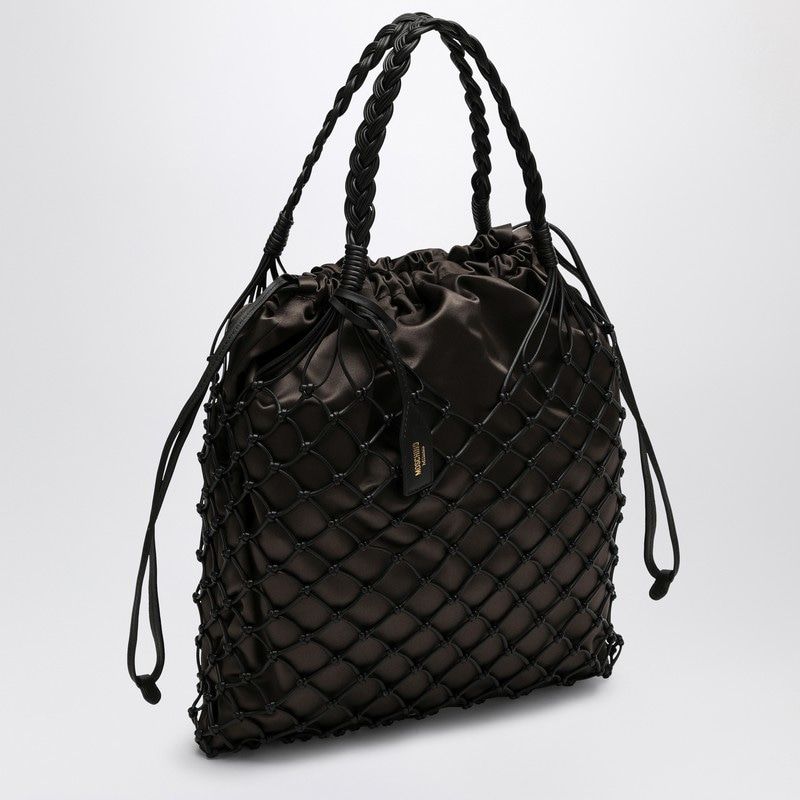 MOSCHINO COUTURE Large Brown Nappa Handbag with Woven Handle