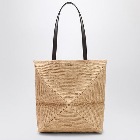 LOEWE Mini Natural Raffia Puzzle Fold Tote Handbag