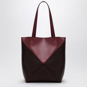 LOEWE Crimson & Dark Burgundy Leather Tote with Geometric Design