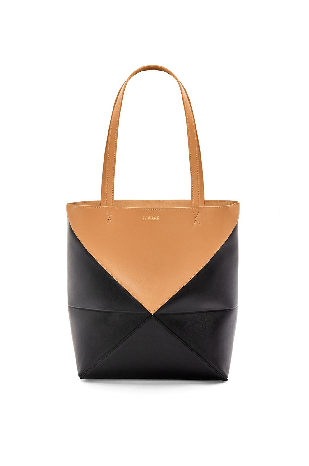 LOEWE Foldable Puzzle Tote Handbag in Black and Brown Calfskin for Women - FW23