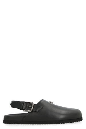 DOLCE & GABBANA Men's Black Leather Flat Sandals with Round Toeline and Back Strap