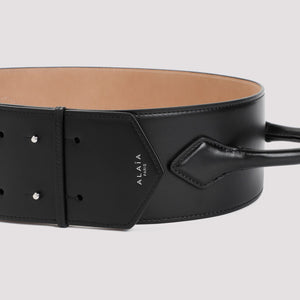 ALAIA Black Leather Teckel Handle Belt for Women - SS24 Collection