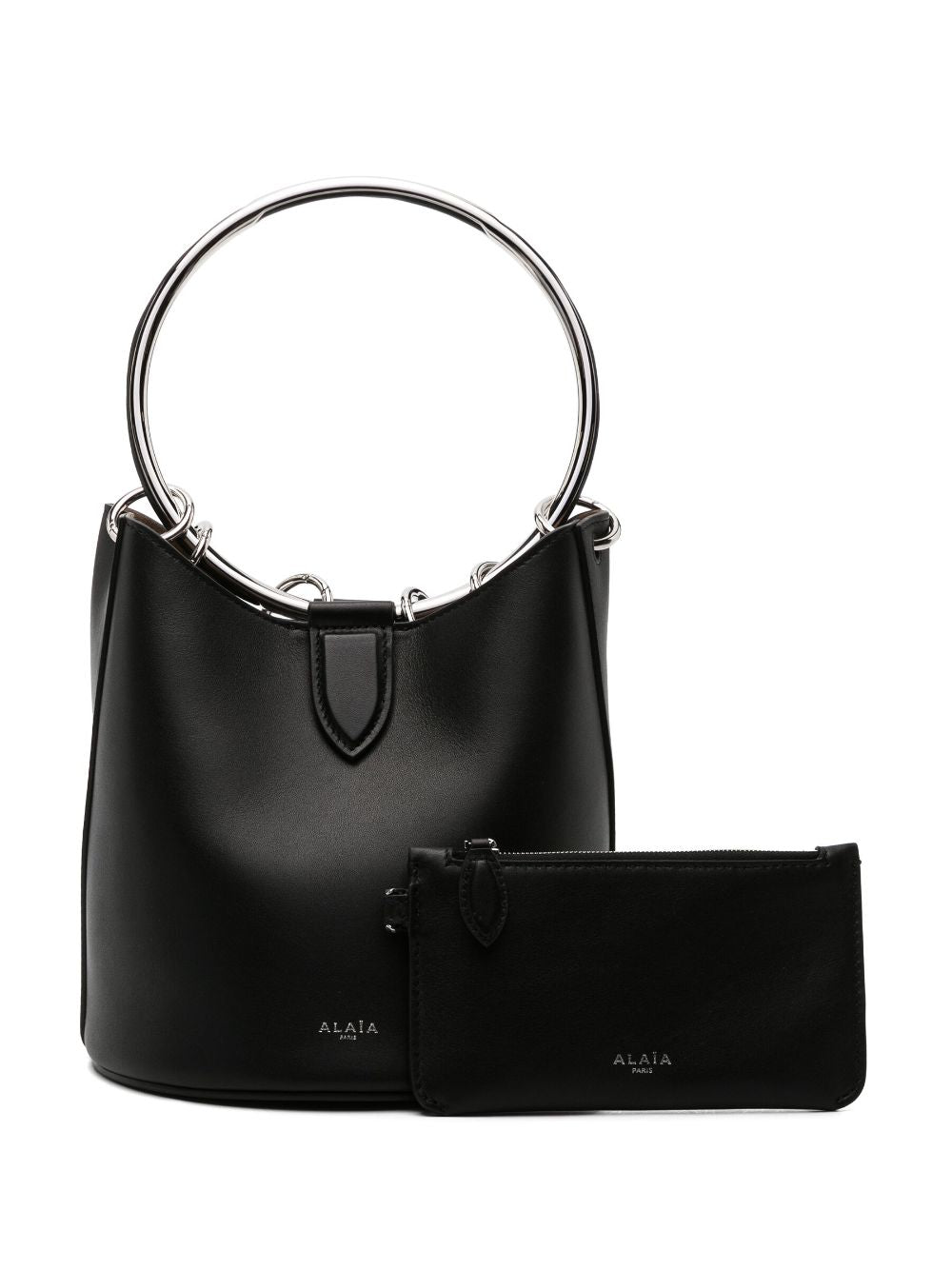 ALAIA Elegant Medium Leather Bucket Bag with Ring Detail