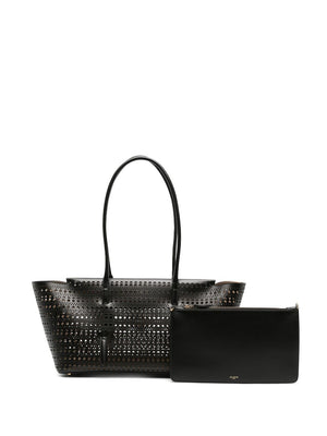 ALAIA Elegant Mini Vienne Leather Tote with Removable Pouch - Black