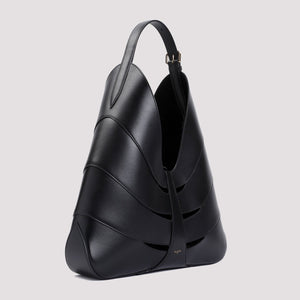 ALAIA Sleek Delta Hobo Shoulder Bag in Black Leather (W:17" H:8.7" D:3.1")