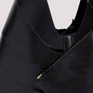 ALAIA Sleek Delta Hobo Shoulder Bag in Black Leather (W:17" H:8.7" D:3.1")