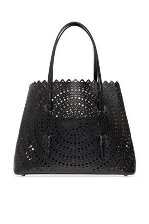 ALAIA Women's Elegant Black Calfskin Handbag with Lambskin Lining, Medium Top-Handle