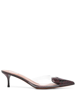 ALAIA Maroon Snake-Effect Leather Pumps with Transparent Heart Motif