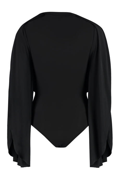 ALAIA Black Batwing Sleeve Bodysuit for Women - FW23 Collection