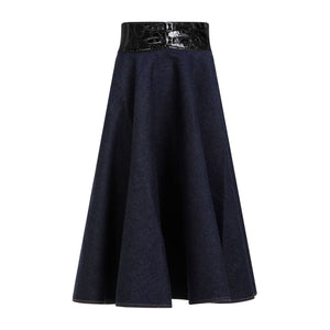 ALAIA Navy Belted Lambskin Skirt for Women