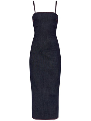 ALAIA Fitted Denim Long Dress with Contrasting Red Seams