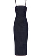 ALAIA Fitted Denim Long Dress with Contrasting Red Seams