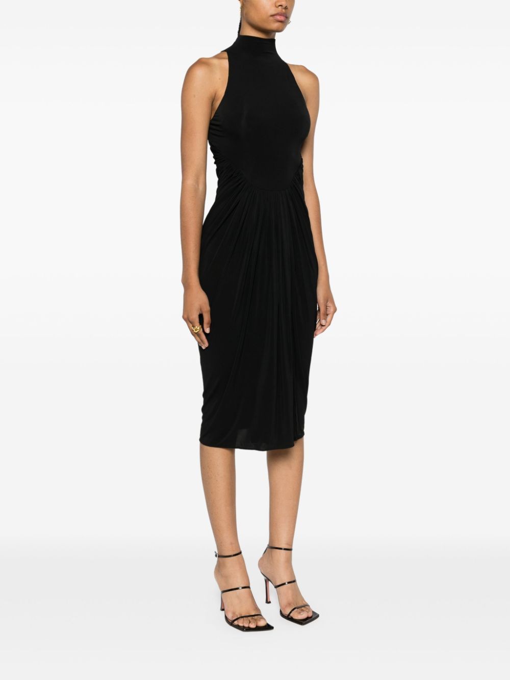 ALAIA Elegant Mid-Length Fitted Dress with High Collar