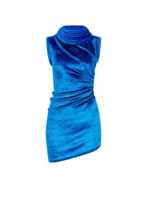 ALAIA Bright Blue Shiny Velvet Mini Hood Dress for Women