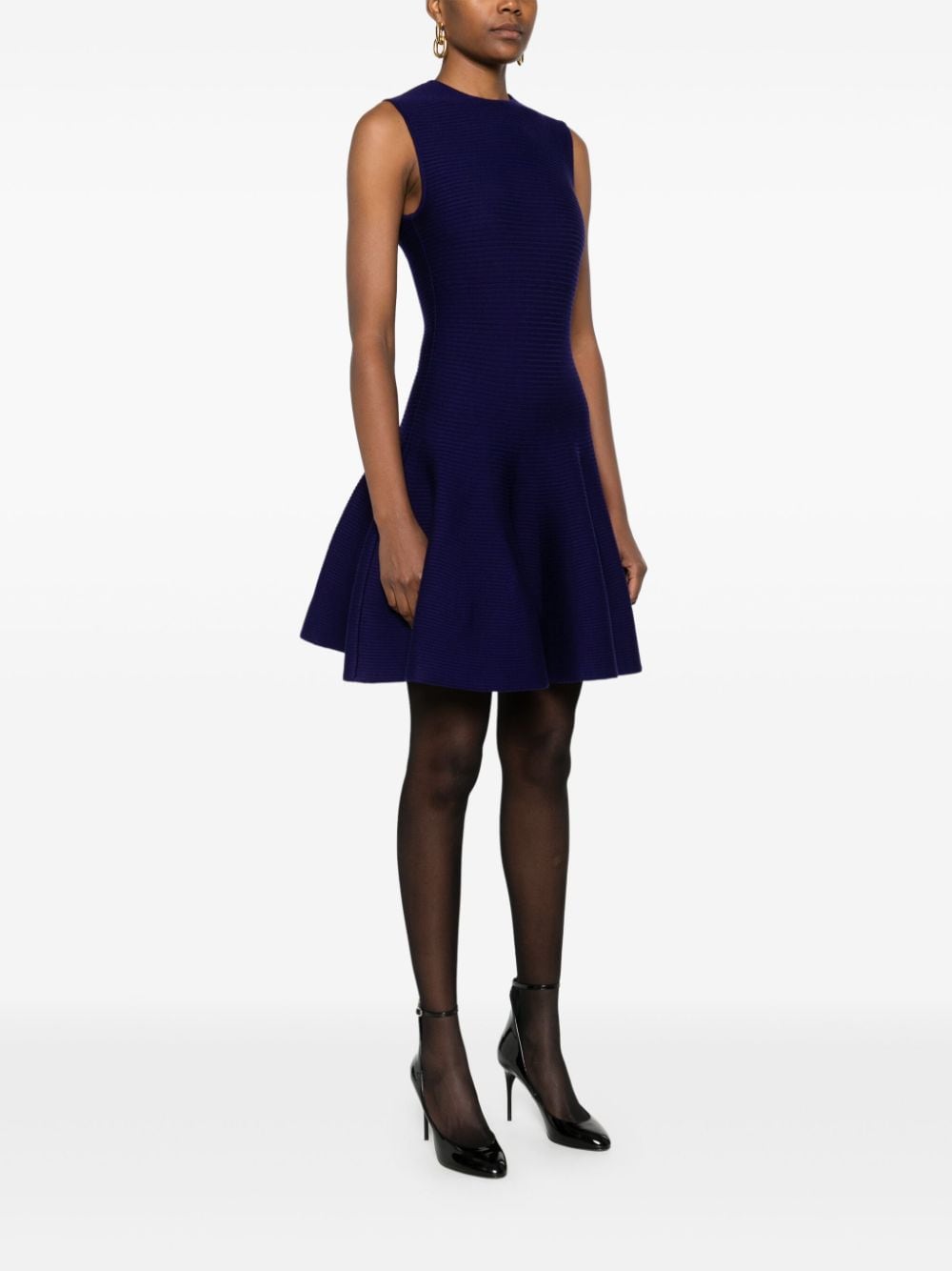 ALAIA Dark Purple Wool Blend Mini Skater Dress